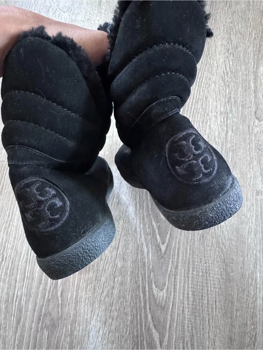Tory Burch Black Suede Fur-Trim Ankle Boots
